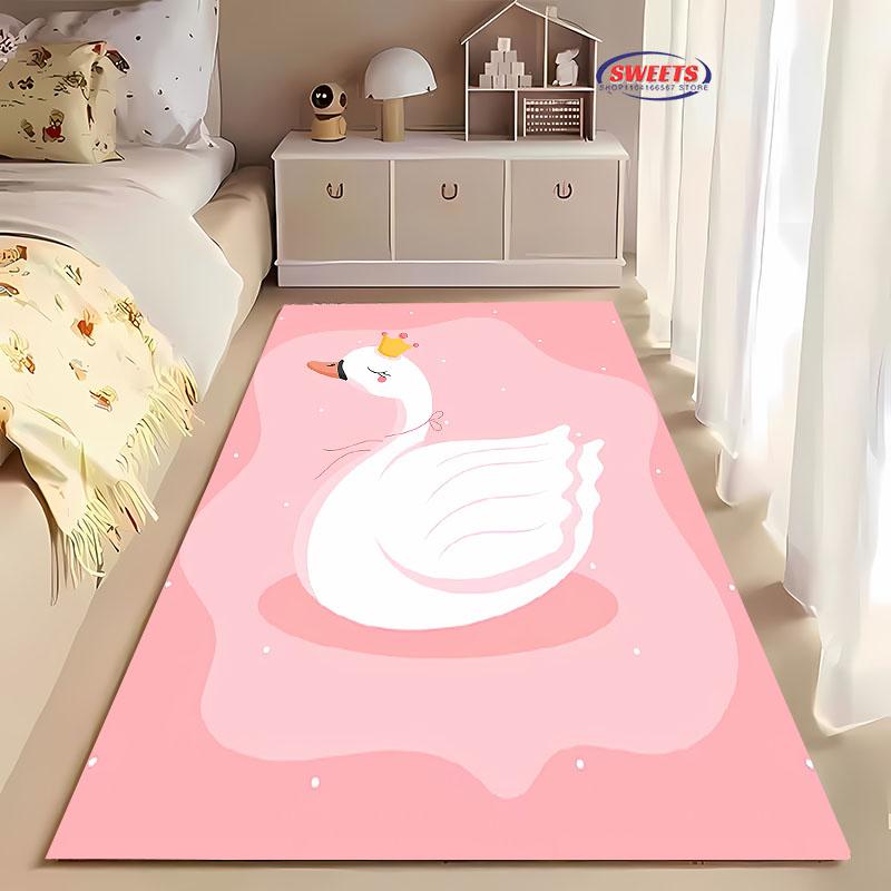 3D Printing Cute Swan Large Area Carpet for Living Room Cartoon Children's Bedroom Sofa Doormat Kitchen Floor Rug Anti-slip Mat