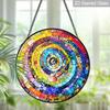 2D Flat Stained Glass Rainbow Spiral Window Decoration, 6.3/7.87inches Colored Glass Plate with Chain, Charming Indoor/Outdoor Sun Catcher Home