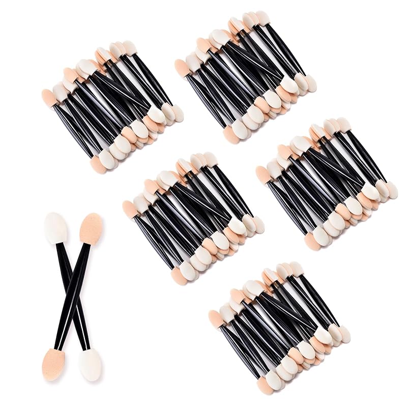100Pcs Eyeshadow Brush Disposable Dual Sides Eyeshadow Sponge Applicator Eyeshadow Stick Makeup Nail Art Mirror Powder Brush, Black 100Pcs