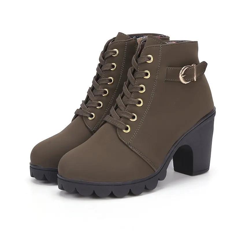 Fashion Spring Winter Women Pumps Boots High Quality Lace-up European Ladies Shoes PU High Heels Boots Fast Delivery