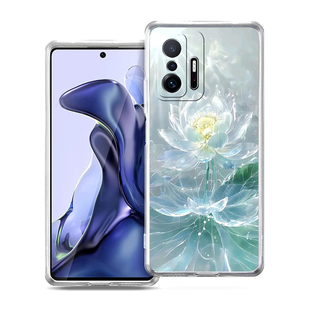 Transparent Phone Case for Xiaomi Mi 15,14,13,12,11,Ultra,13T,12T,Poco,X3,NFC,F3,F6,Pro,Lite Soft TPU Shell Cute White Lotus Bag