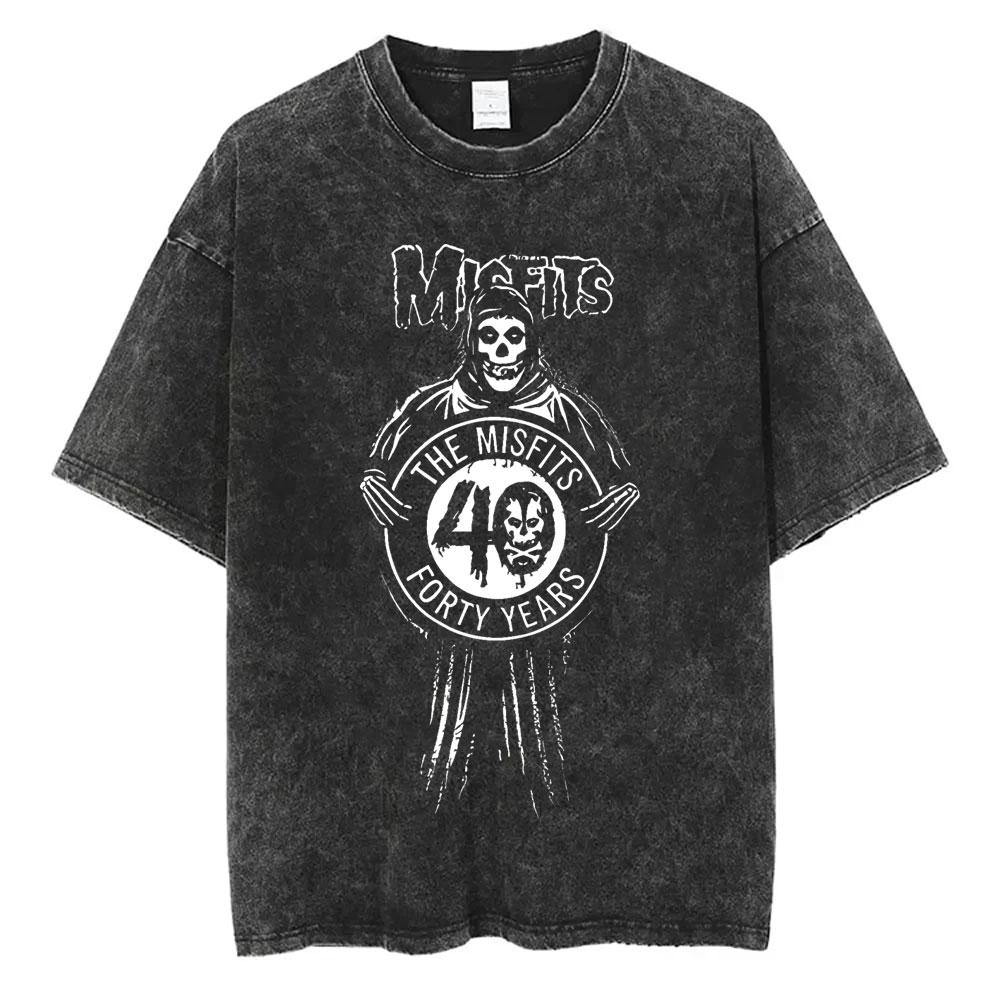 Gewaschenes Vintage Hardcore Punk Misfits T-Shirt Horror Skelett Grafik T-Shirt Herren Damenmode Übergroße T-Shirts