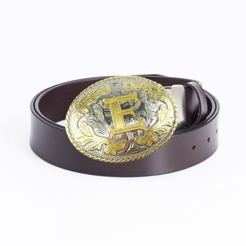 

Ремень с буквой E Family, цельный двухслойный ремень из коровьей кожи, золото и серебро 90cm