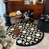 Contemporary Modern Round Rugs Black White Geometric Design Leaf Pattern Carpets for Living Room Home Interior Decor