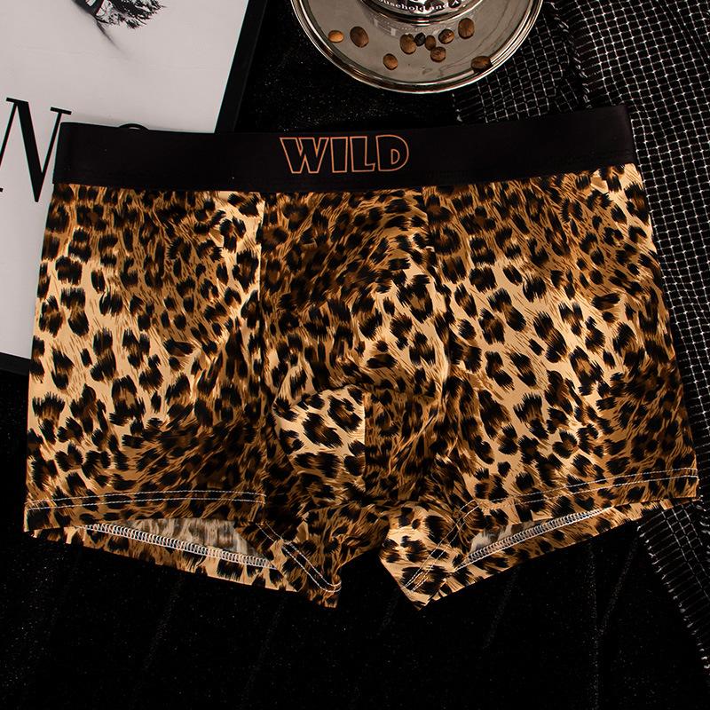Boxer con Stampa Leopardo Seta Ghiacciata Biancheria Intima Uomo Mutande Uomo in Grafene Traspiranti Comode Mutandine da Uomo Boxer Corti Ultraleggeri Slip