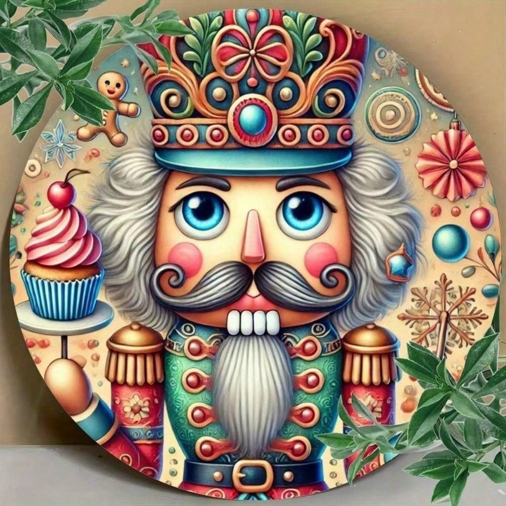 Christmas Nutcracker Round Metal Sign, Highly Detailed Flat Print, Collectible Metal Decor, Waterproof Wall Ornament