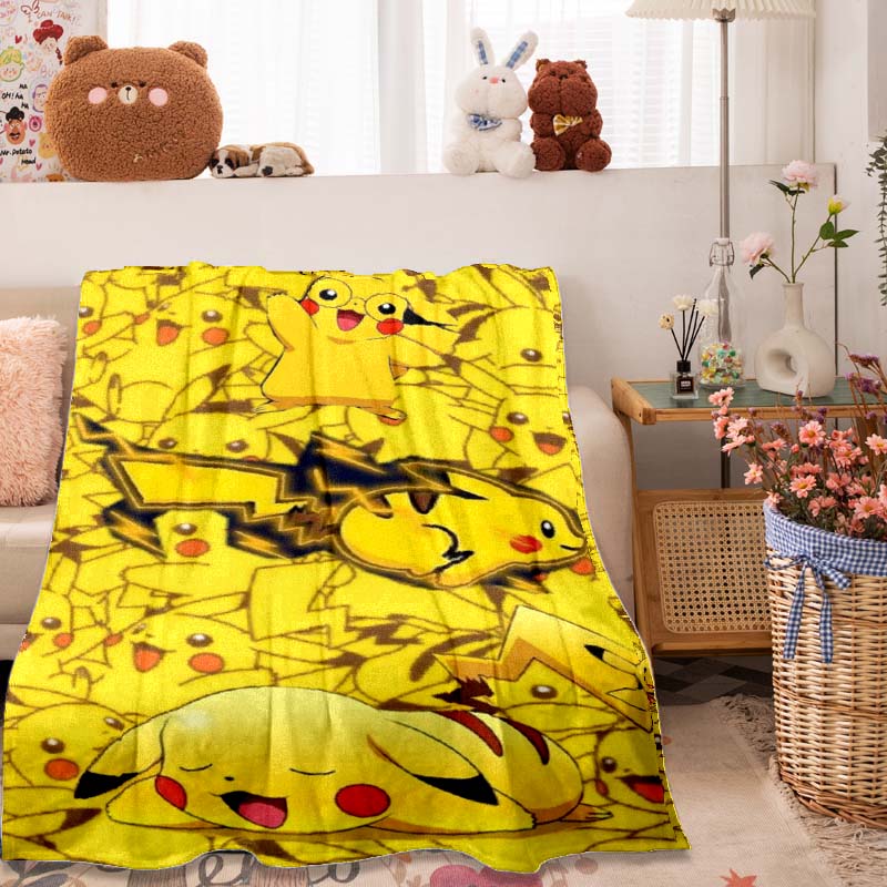 2026 New1PC Pokémon Pikachu Pattern Blanket Warm Soft Fluffy Kids and Adults Sofa Bed Throw Blanket Outdoor Travel Camping Luxur
