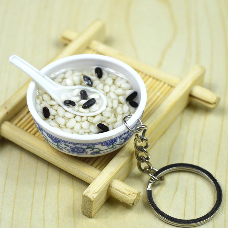 Chinese Style Realistic Noodle Keychain, 4cm Blue and White Porcelain Bowl, Food Play Prop.