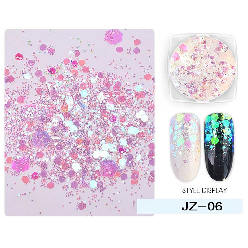 1 krabička Ultratenké šestiúhelníkové nail art flitry Vločky Plátky Mořská panna Aurora Gradient Barevné ozdoby na nehty