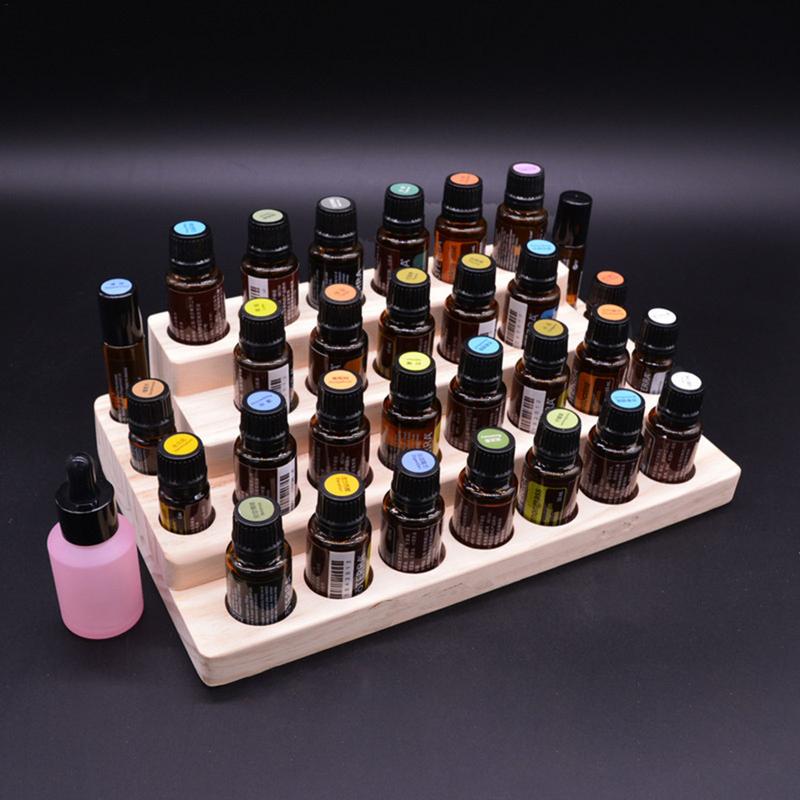 Natural Wood Essential Oil Display Stands Holder Rack Storage Organizer For 30 Slots 5-15ml Bottles Perfume Storage Tray