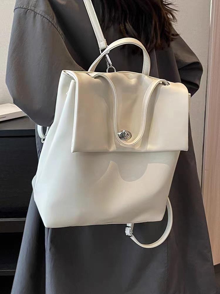 Simple large capacity commuter flip backpack for women korea shoulder bags casual travel work rucksacks silver/black bagpack sac