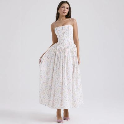 Robe midi à imprimé floral, bretelles fines et décolleté en cœur