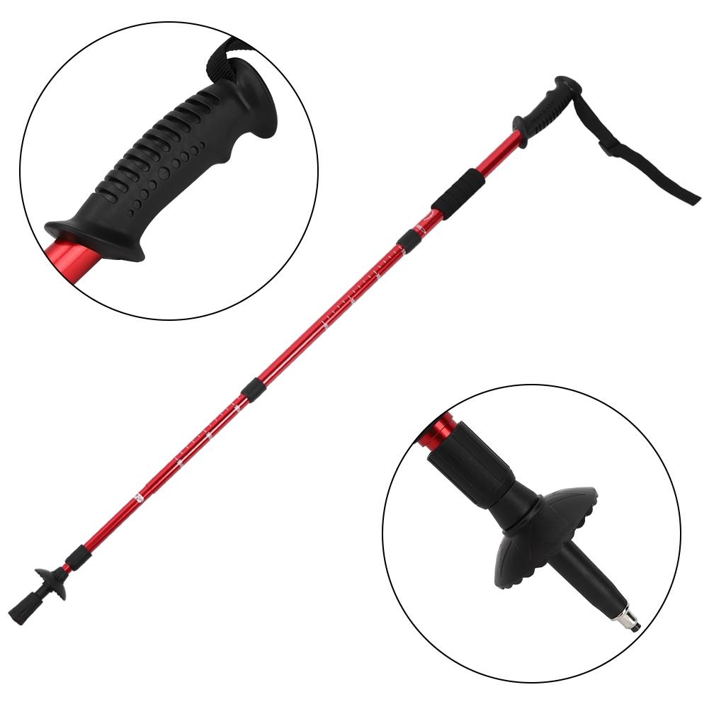 Outdoor Aluminium Alloy 4 Sections Suspension Straight Handle Trekking Pole Walking Stick Alpenstock for Climbing