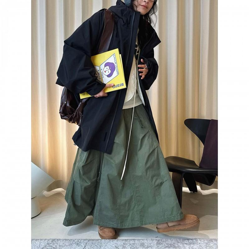 Womens Casual Loose Fit Hooded Windbreaker Jacket Solid Color Long Outdoor Coat