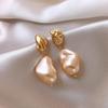 Simple Irregular Champagne Colored Pearl Drop Earrings for Women Bridal Wedding Jewelry Gift Round Face Slimming Earho