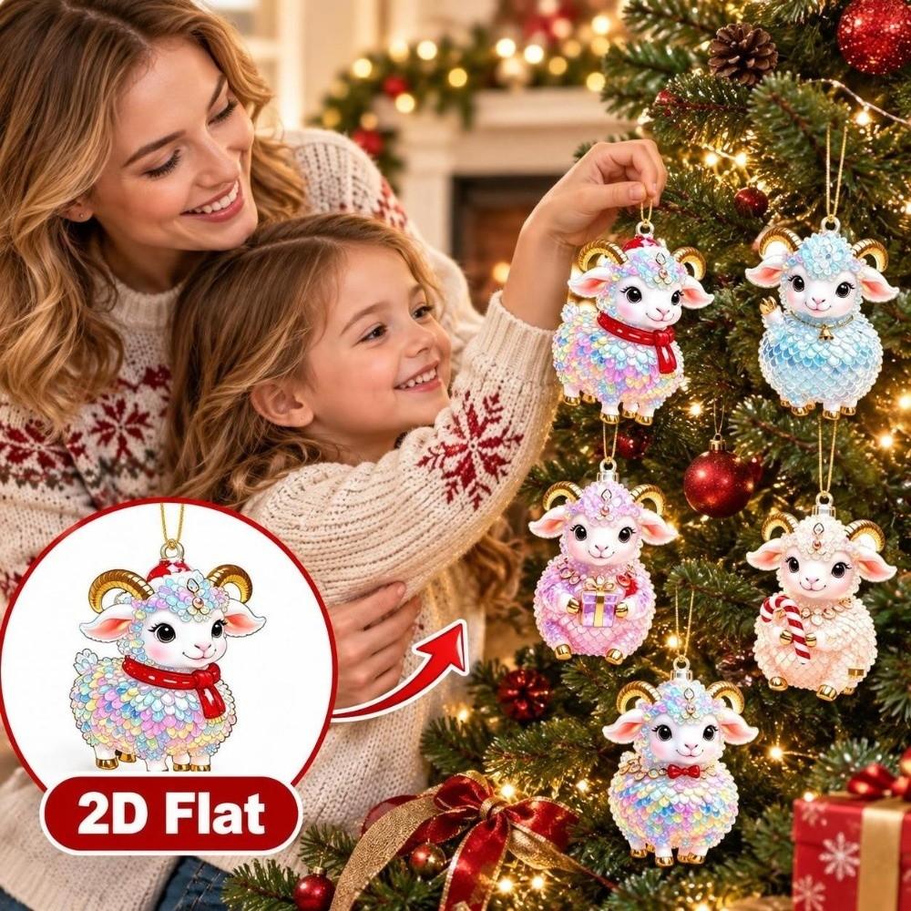 Acrylic Goat Pendant 2D Flat Christmas Tree Ornament Goat Hanging Ornament Set Holiday Party Decor
