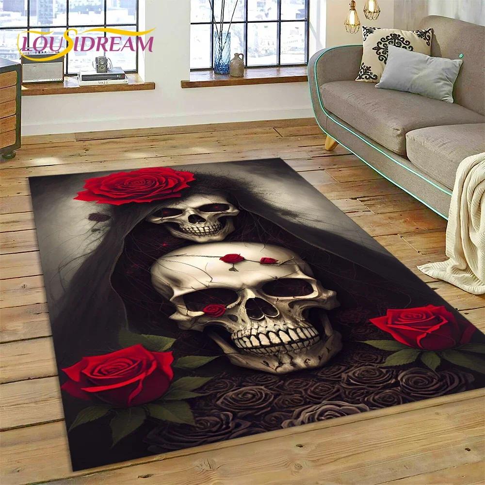 Skull Dead Girl Gothic Horror Female Rose Carpet Rug for Bedroom Living Room Home Sofa Decoration,Kid Game Large Decor Floor Mat