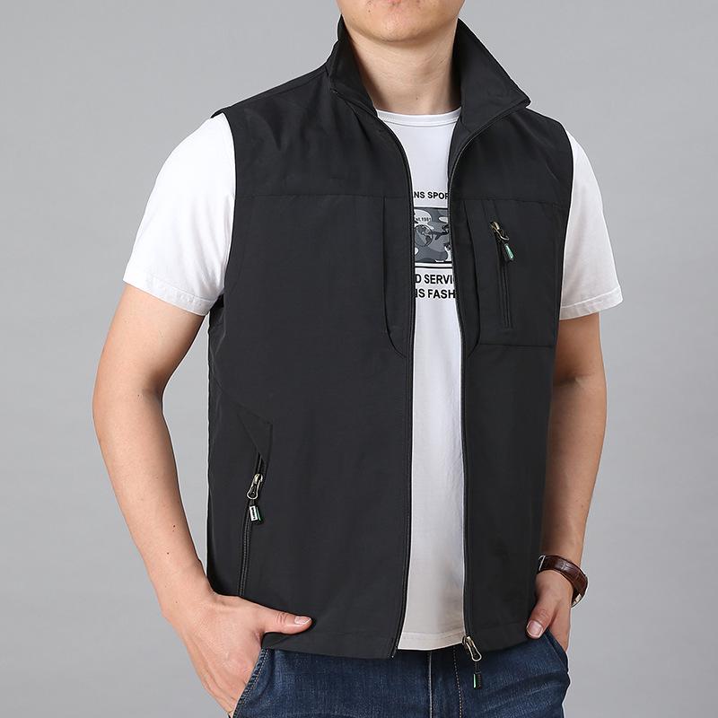 Men's Plus Size Quick-Dry Outdoor Casual Vest - Sleeveless, Loose Fit for Spring & Autumn