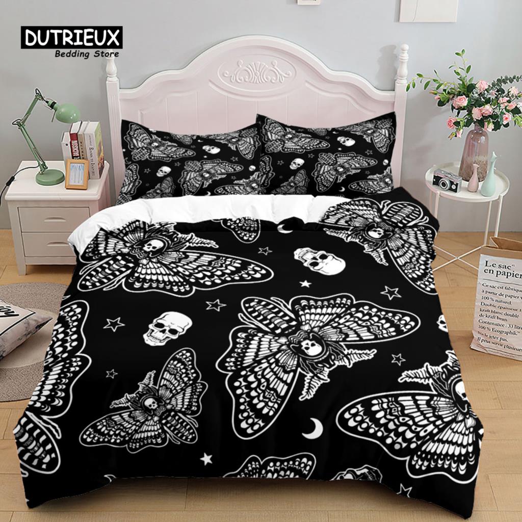 Hand Painting Crow Skull Duvet Cover Set, Bedding Set, Soft Comfortable Breathable Duvet Cover, For Bedroom Guest Room Decor