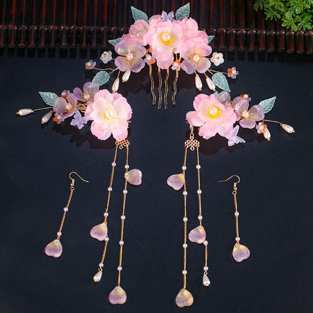 Tassel Chinese Style Hairpin Set Pearl Flower Hair Comb Hanfu Hair Stick Hair Accessories