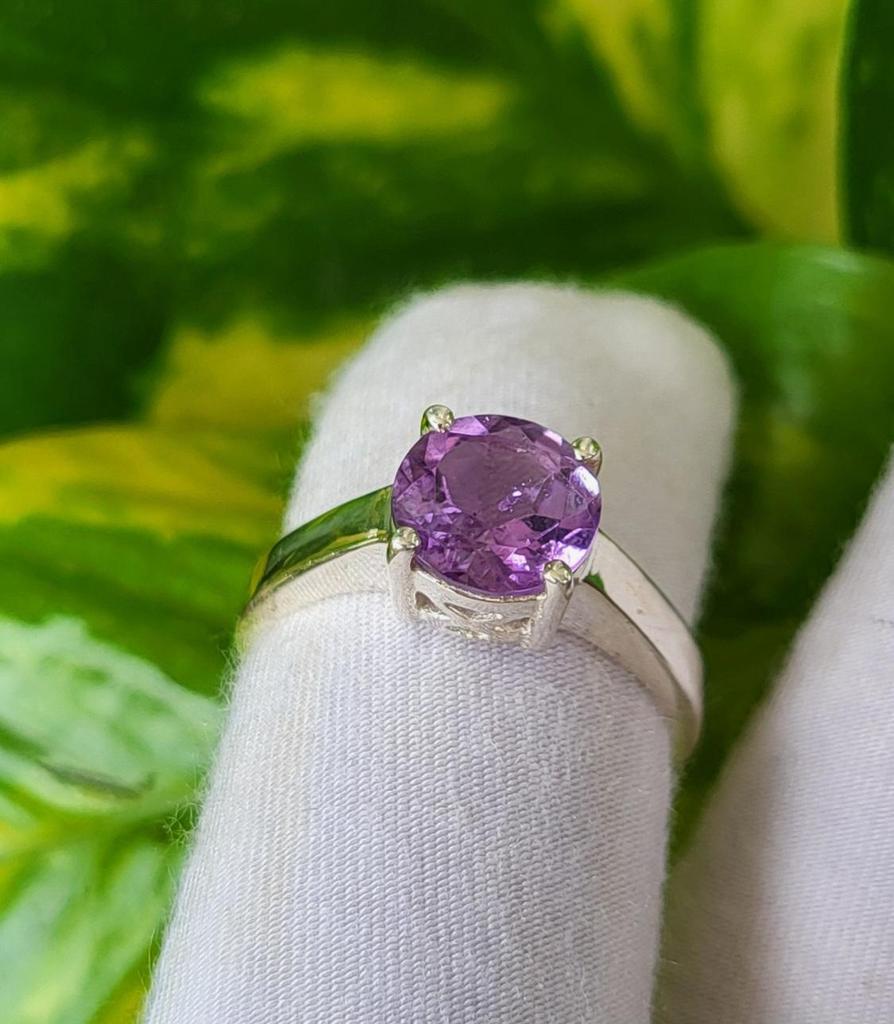 Natural Purple Amethyst Gemstone 925 Sterling Silver Ring Size 6.5 US, Gift A35