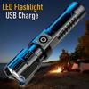 2000LM  USB Rechargeable Flashlight Telescopic Zoom Wide Beam Waterproof Torch Super Bright Emergency Flashlights