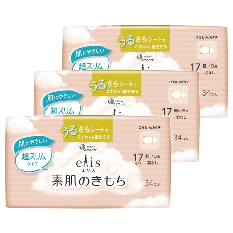

Ellis Feeling of bare skin super slim No wings 17cm (light daily use) 102 sheets (34 sheets x 3 packs) [Bulk purchase]