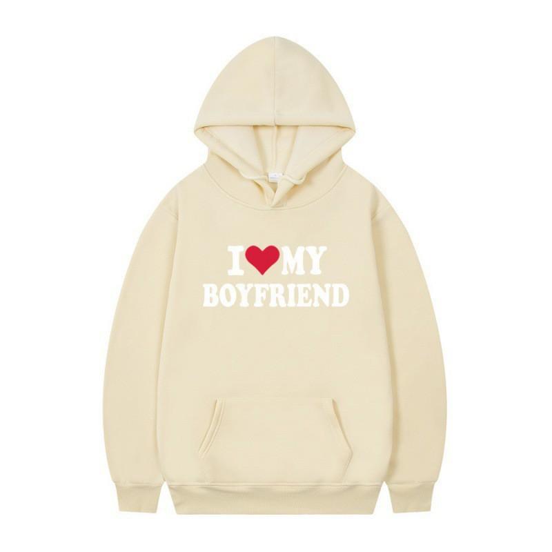 Herren Gothic Streetwear Kapuzenpullover Mit I LOVE MY BOYFRIEND Aufdruck Langarm Lockerer Schnitt