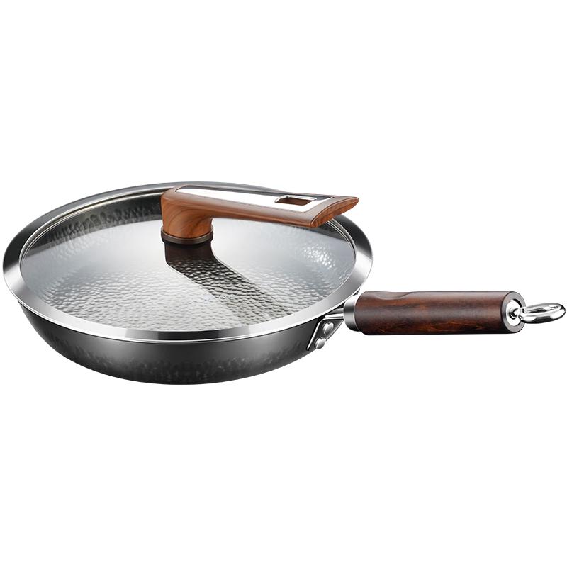 Sansigang Rust-Resistant Fine Iron Non-Coated Wok/Frying Pan with Lid
