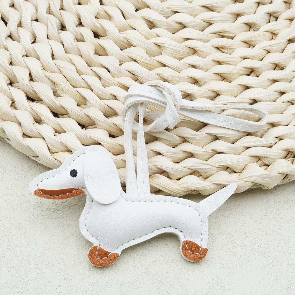 In-Stock Dachshund Cartoon Pendant Leather Dog Bag Charm Phone Case Accessory Creative Car Charm
