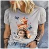 Unisex Womens Cotton  Cat and the Butterfly Print Tshirt Loose Round Neck Casual Short Sleeve Fashion Top  Clothing Summer