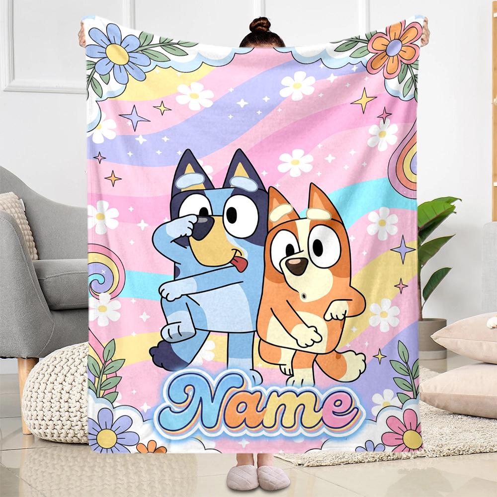 Bluey's Colorful Friends Customize Text Blanket Throw Customizable Blanket Warmthful Decor for Office Bed Chair Sofa Ideal for All Seasons