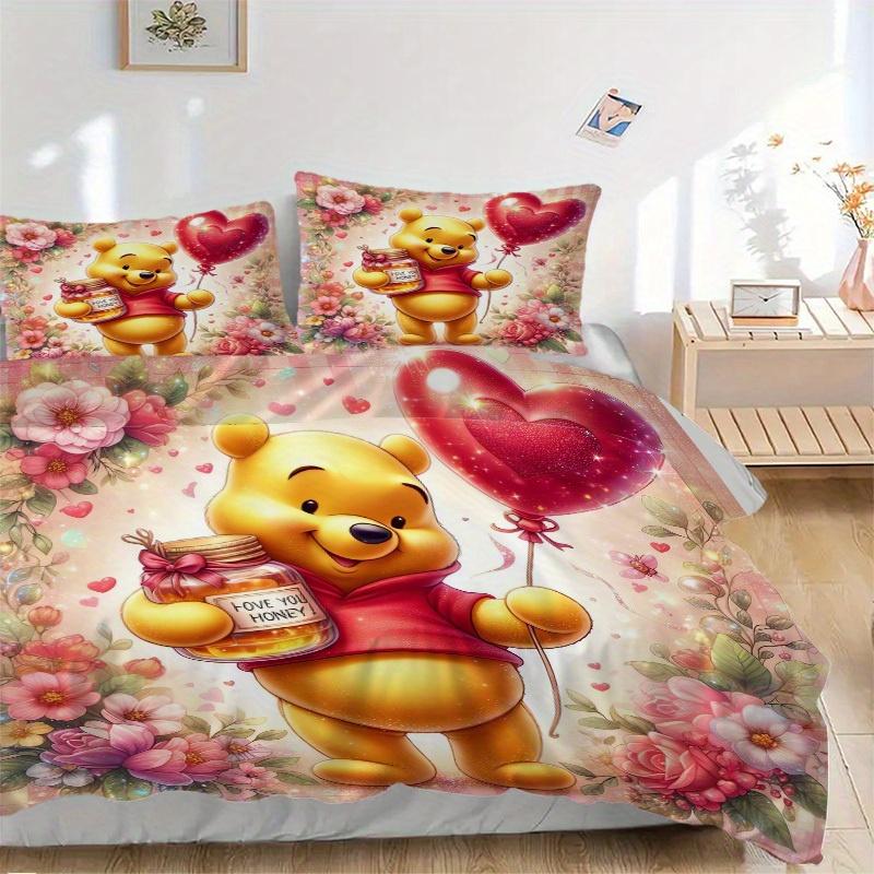 3pcs Set Honey, Heart, Flowers Print Bedding Quilt Cover, Soft and Comfortable Quilt Cover Suitable for Bedroom and Guest Room09