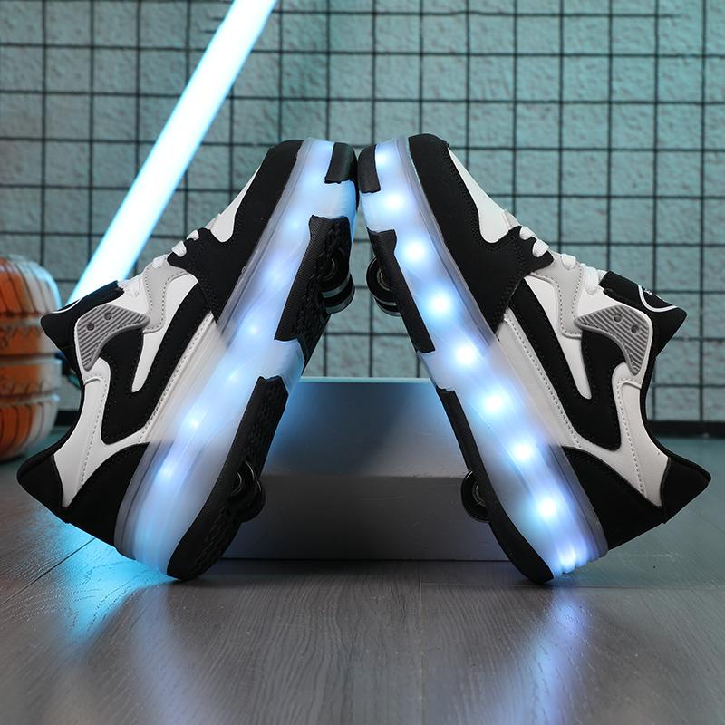 29-40 Zapatos Deportivos Planos Desmontables de Cuatro Ruedas para Niños Zapatos Deportivos Luminosos LED Recargables Patines de Cuatro Ruedas