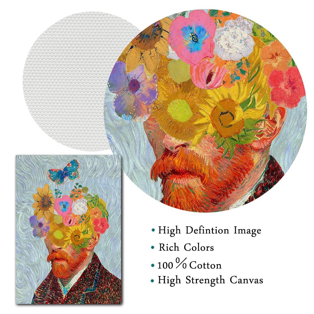 Van Gogh Figure Painting Self Portrait Abstract Canvas Painting Butterfly Flower Poster Prints Blue Wall Art Picture Room Decor