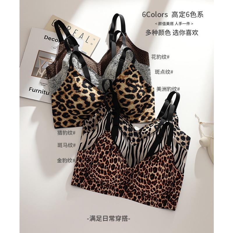 Women S Plus Size Wireless Push Up Backless Leopard Print Bra