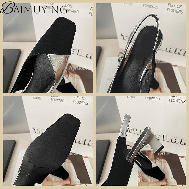 Fashion Heeled Sandals Women Square Toe High Heels Shoes Slingback Slippers 2025 New Fashion Chunky Shallow Dress Party Pumps Plus Size