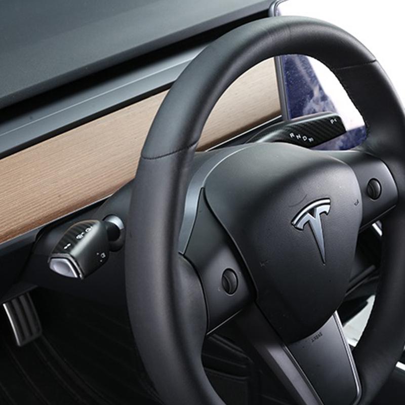 Car Gear Lever Paddle Wiper Gear Stickers For Tesla Model 3 2016- Model Y - Real Carbon Fiber Interior Accessories
