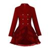 Damen zweireihiger viktorianischer Steampunk Blazer Mantel Gothic Frack Jacke mit Spitzensaum Halloween Hochzeit Uniform Kostüm