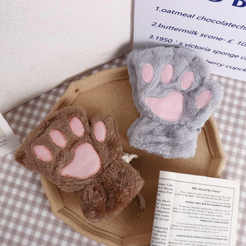 Cute Girl Lovely Claw Cat Plush Warm Fluffy Soft Bear Paw Fingerless Winter Gloves