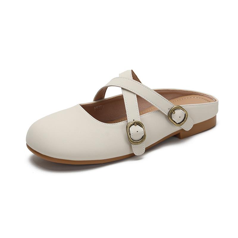 Baotou Half Slippers Women's Summer Lazy Casual Flat Bottom Shallow Mouth Mary Jane Shoes Single Shoes