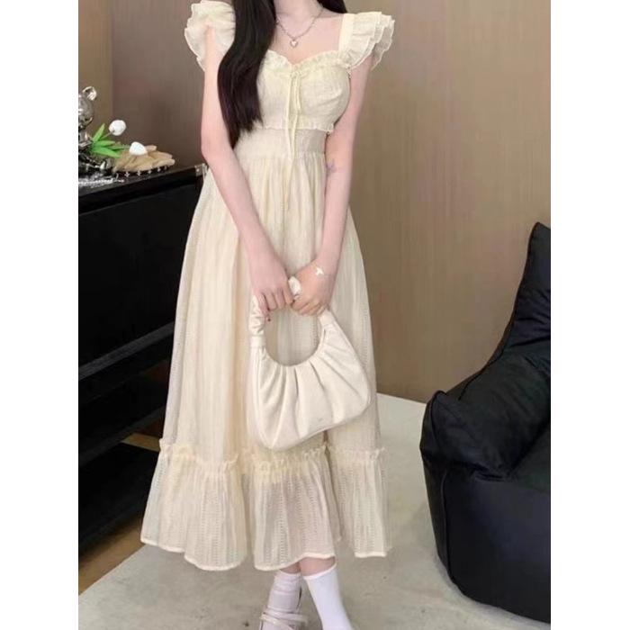 White Puff Sleeve Summer Dress Women s Waist-Cinched French Elegant Fairy Style, 2026 Medium