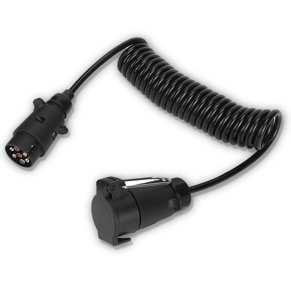 Gorgeri Trailer Cable Adapter, 7 Pin Trailer Plug with 98.4" Spring Extension Cable Wiring Adapter Connector Accessories