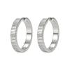 FINE4U 316L Stainless Steel Vertical Ridged Hoop Earrings Click Hinged Circle Hoops Hypoallergenic Textured Ear Jewelry