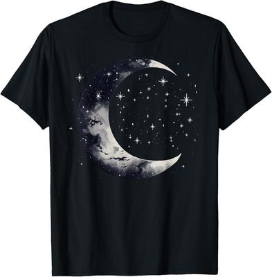 Stars and Moon Night Sky Galaxy Aesthetic Graphic Lovers T-Shirt