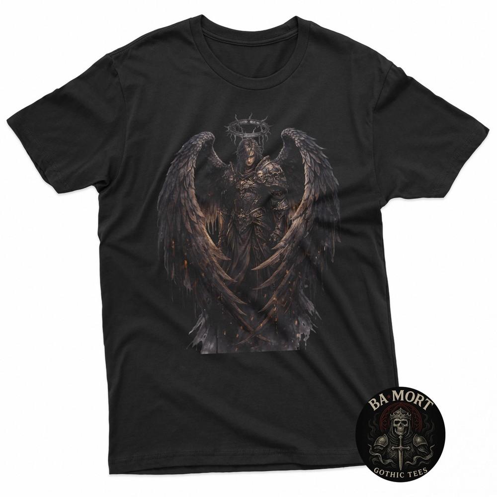Dark Fallen Angel Warrior With Black Wings Gothic Fantasy Art TShirt Unisex T-Shirt