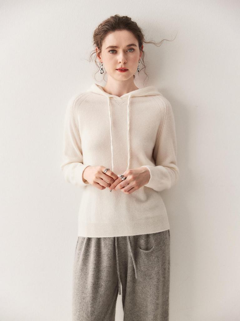 Women's Cashmere Knit Hoodie - Solid Color, Loose Fit, Slimming, Thick, Autumn/Winter Sweater Top