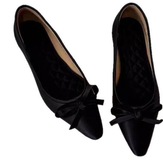 Sheepskin version~ One-pedal flat-bottomed commuter single shoes women's French bow versatile shallow mouth pointed ballet shoes tide