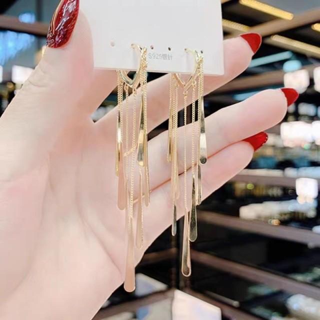 S925 Silver Geometric Tassel Stud Earrings: Fashionable Korean Style, Elegant Design, Versatile for Women