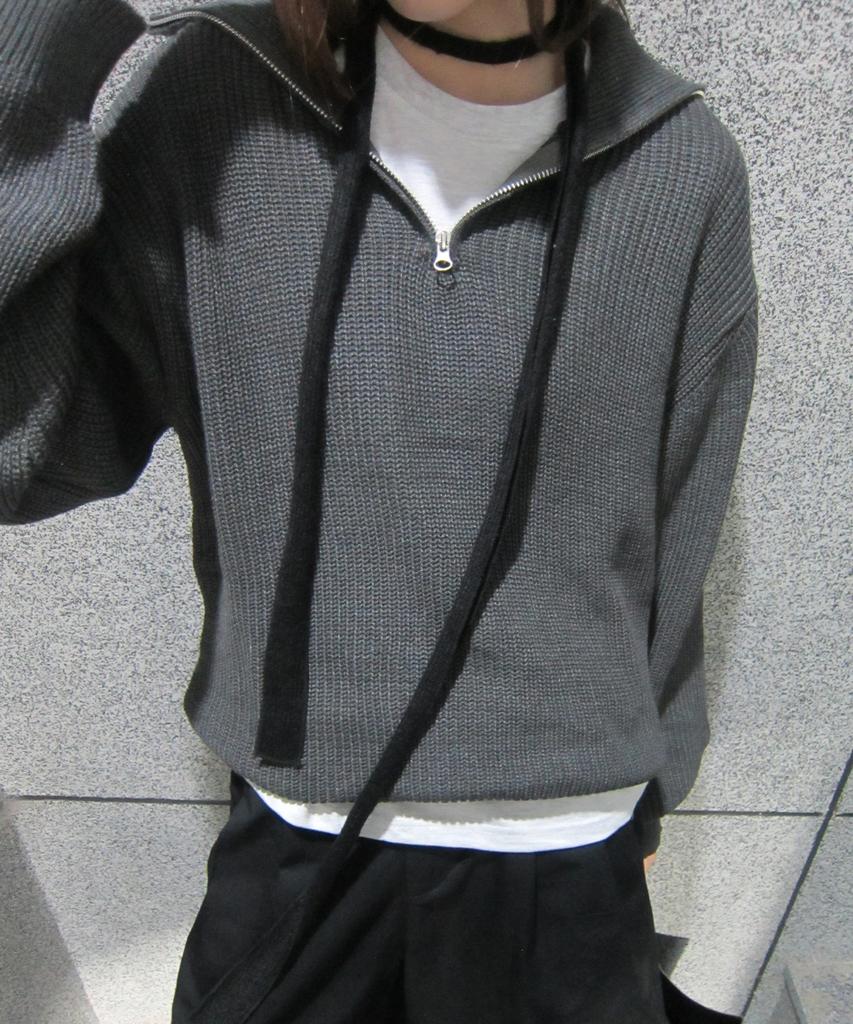 CHICKS Half-Zip Collar Oversized Knit Beige
